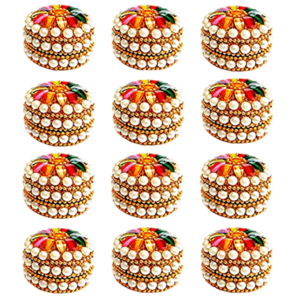 Santarms handicrafts Sindoor Box Gift Fancy Set Pooja Articles Gifting Sindoor Moti Dibbi kumkum Box Gift Fancy Set | Gift Fancy | Sindoor Dani Decoration Box for Gift & Fancy sindoor Box Pack of 12